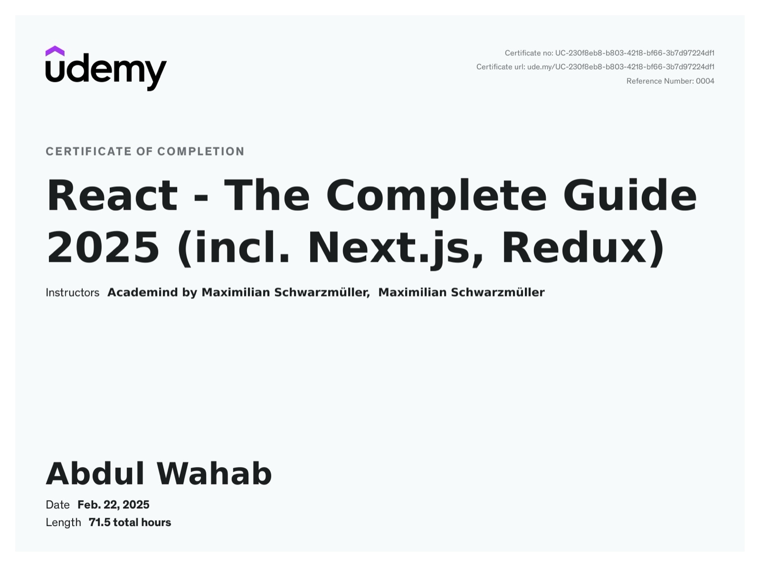 React Certificate